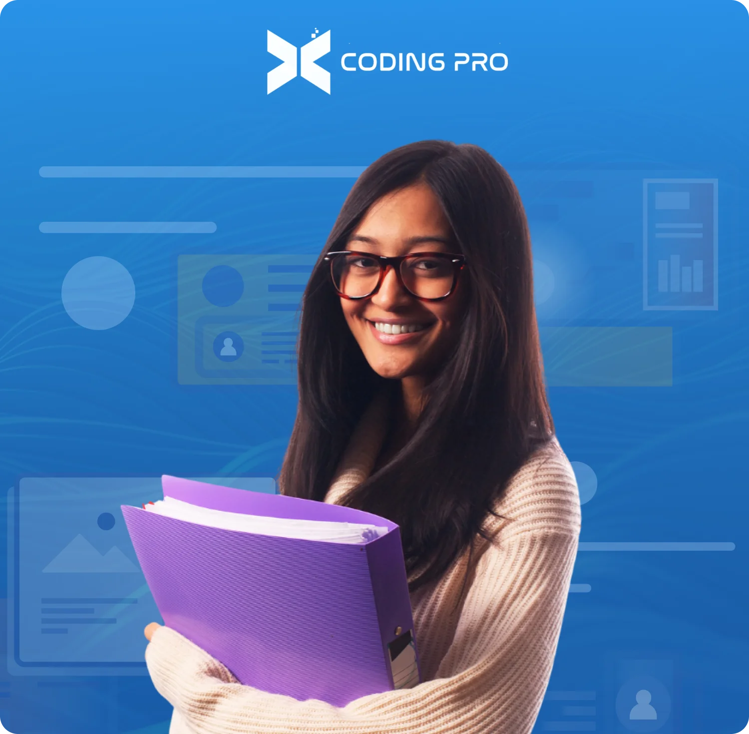 Student with coding interface